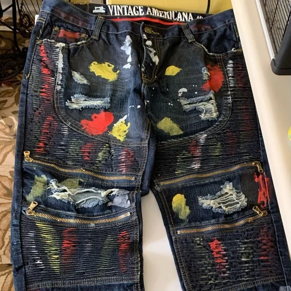 Vintage Americana Painted Zipper Jeans